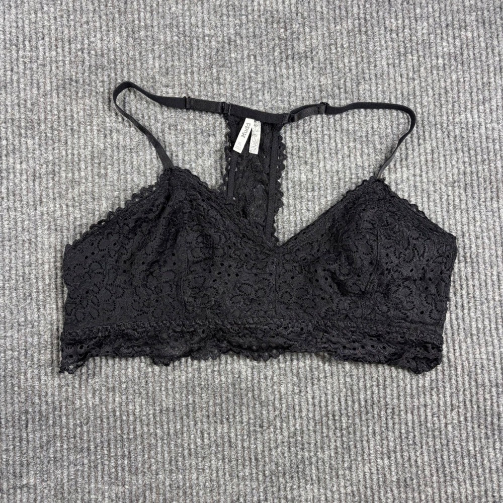 Mudd Bralette Womens XL Black Lace Racerback Adjustable Straps Sheer Floral Bra